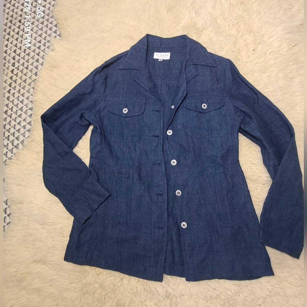 Vintage Hennes Blue Jacket 100% Linen‎